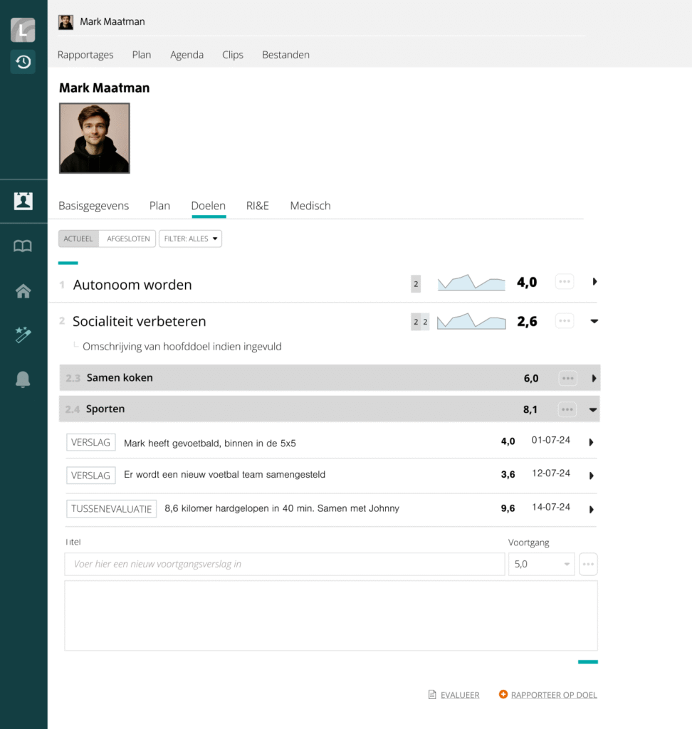 Cliendo doelen pagina, statistieken en voortgang